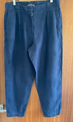 Marks And Spencer Blue Flax Linen Trousers Elasticated Waist Size 14 • £8.99