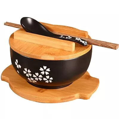 Japanese Cuisine Bowl (6.3 By 3.15 In) Set With Wooden Lid Soup Spoon Woode... • $45.89