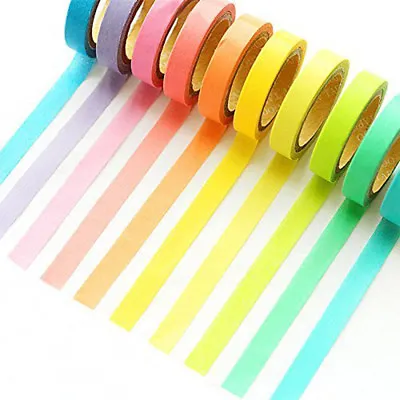 $6.42 • Buy 10 Rolls Rainbow Washi Adhesive Tape Scrapbooking OH Sticky Paper Tape Masking