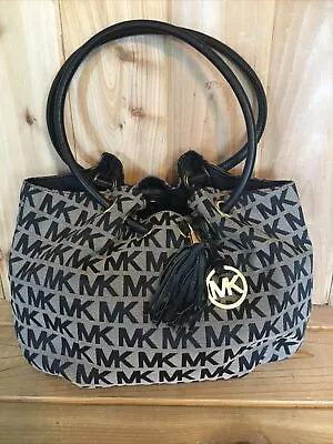 Michael Kors East West Signature Jacquard Black Leather Ring Tote Shoulder Bag • $60