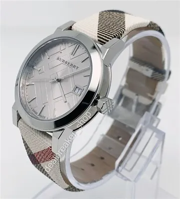 $192 • Buy Burberry BU9113 Nova Check Leather Strap Stainless Steel 34mm Ladies Watch