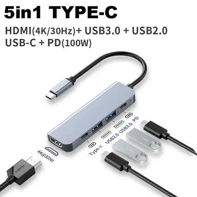 $23.99 • Buy 5 In 1 Type-C 4K HDMI USB C 3.0 HUB PD100W Charging Adapter For Macbook Pro Air