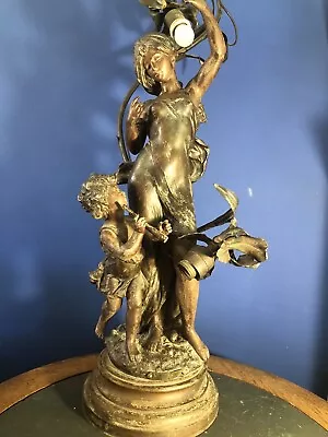 Antique Hippolyte Francois Moreau I’Harmone Figural Lady Cherub Nouveau Lamp • $230