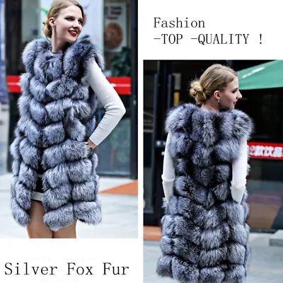 High Quality Women's Fur Coat 100% Real Silver Vulpes Fox Fur Vest - Length 90cm • $320