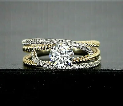 Gabriel & Co 14K Yellow White Gold Round Free Form Diamond Engagement Ring 6.5 • $750