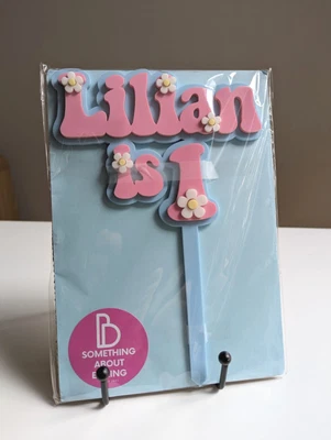 Acrylic Cake Topper 'Lilian Is One's Daisy Pink & Blue NEW • $15