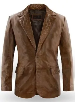 Men Brown Blazer 100% Pure Soft Sheepskin Quilted Jacket Coat • $109.69