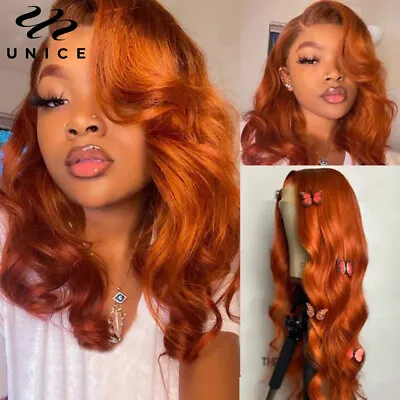 Indian Ginger Orange Body Wave Lace Closure Human Hair Wig For Women Pre Plucked • $87.60