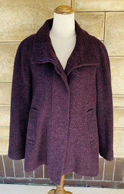 $11.99 • Buy John Lewis Women Purple Tweed Jacket Coat Wool Blend Pockets Winter Size 10