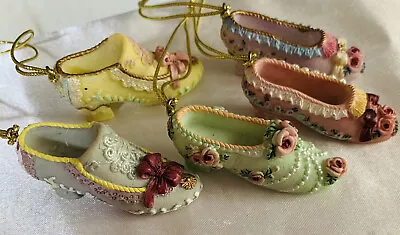 Vintage Mini Victorian Shoes Christmas Tree Decor Ornaments~Set Of 5-multicolors • $18