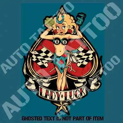 LADY LUCK HOT ROD Decal Sticker Man Cave Rat Rod Hot Rod Vintage Garage Stickers • $5.50