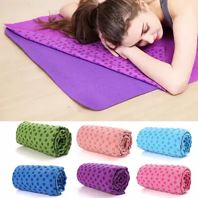 Yoga Mat Blanket With Non-Slip Silicone Grip Yoga Towel Microfiber Sweat Absorb • £5.22