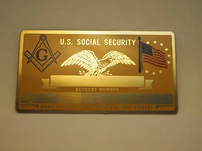 VINTAGE Metal Social Security SS Card; ID Freemason Lodge Logo + US Flag • $3.99