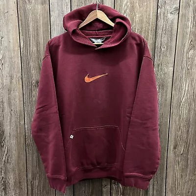 90s Vintage Nike Center Swoosh Pullover Hoodie Sweatshirt (Maroon Red) Size XL • $45