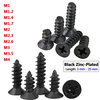M1 M2 M3 M4 Countersunk Flat Head Phillips Self Tapping Screws Black Zinc-plated • $2.30