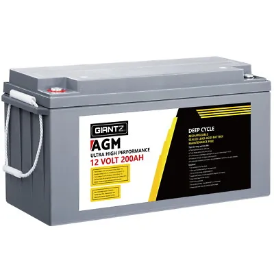 Giantz 200Ah AGM Deep Cycle Battery 12V Portable 4WD Sealed Marine Solar Slim • $318.75