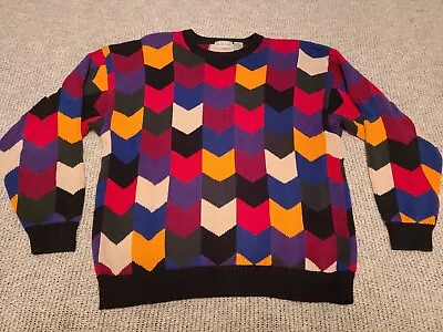 Jacobson’s  M  Sweater Geometric Biggie Cosby Chevrons Colorblock Pullover VTG  • $24.95