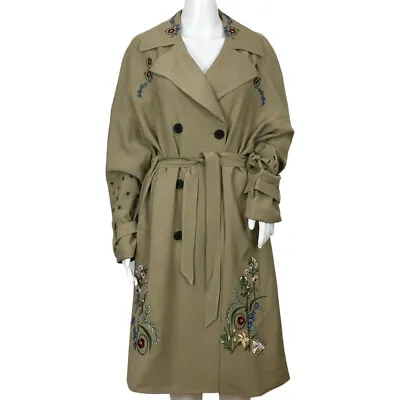 $265 • Buy Desigual Women’s Trech Coat Malang Embroidered Details Beige Color Sz 44