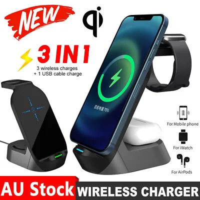 $34.95 • Buy 3 In 1 Qi Wireless Charger Fast Charging Dock Station For IPhone Samsung IWatch