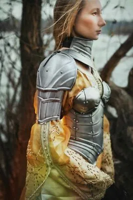 Medieval Women Armor Pair Of Pauldrons And Metal Gorget Knight Shoulder Co PO38 • $129