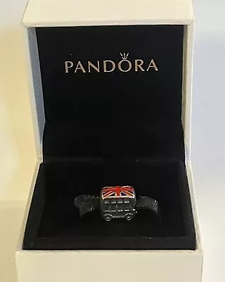 Pandora Union Jack London Bus Sterling Silver Enamel Charm W/ Box #791049 ER • £24.32