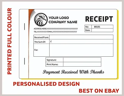 Personalised Duplicate A6 Receipt Book / Pad Print / Ncr / Invoice / Order • £17.99