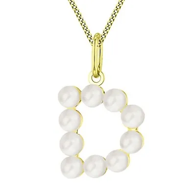 Letter Initial D 9ct Yellow Gold Freshwater Pearl Necklace 11x2.5mm Curb Chain • £124.99