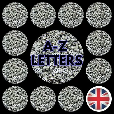 100 Pcs SILVER Acrylic Single Letter Coin Beads A - Z Disc Alphabet Bead 7mm UK • £2.19