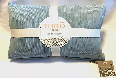 Thro By Marlo Lorenz Pillows  Ryan Ribbed  In Blue Nile Rectangle Set Of 2 NEW • $32.99