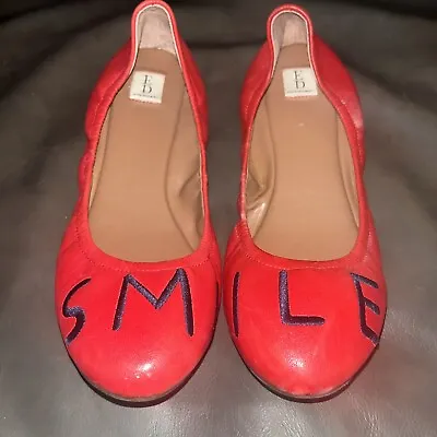 Ellen Degeneres Vibrant Red Leather SMILE Ballet Flats Slip On Shoes 10 • $5