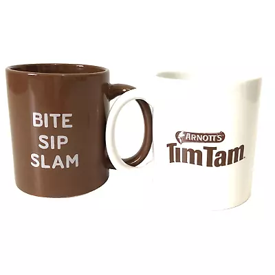 2x Arnott's Australia Collectable Tim Tam Mugs Bite Sip Slam Brown White New SKU • $28.95