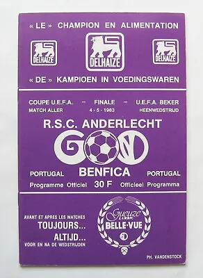 £62.49 • Buy ANDERLECHT V BENFICA UEFA Cup Final 1983 Excellent Condition Football Programme