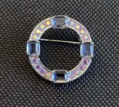 Vintage Monet Purple Rhinestone Colored Crystal Stoned Circle Brooch Signed Used • $14.99