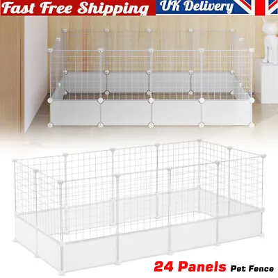 24 Panels Pet Fence DIY Puppy Pen Crate Cage Dog Rabbit Playpen Metal Enclosure • £19.99