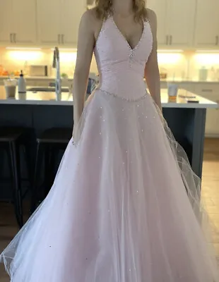 Mori Lee Pink Tulle Beaded Halter Princess Ball Gown Size 0 • $130