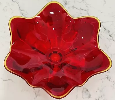 Viking Mid Century Ruby Red Orange Trim Blown Art Glass • $20