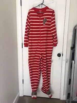  1 Pc Nick & Nora Men's Red Striped Pajama Jumpsuit Sock Monkey Size Large  • $40