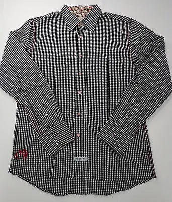 English Laundry John Lennon Shirt Men's Large LS Black Gingham Peace Logos • $39