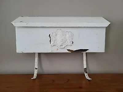 Vintage Metal Wall Mount Mailbox W/ Newspaper Holder Coat Of Arms Painted White • $22.99