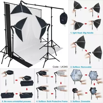 Photography Studio Lighting Softbox Photo Light Muslin Backdrop Stand Kit • $125.95