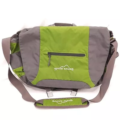 Eddie Bauer Large Gray And Green Nylon Messenger Laptop Commuter Travel Bag • $14.88