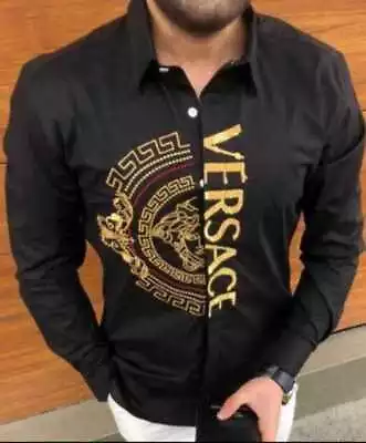 DEEP DARK FEARS Men's Versace Button Down Black T Shirt US M (EU L) Emproidered • $119