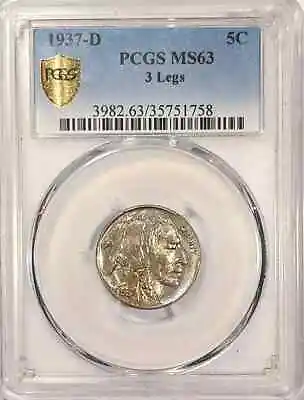 1937-D 3 Legged Buffalo Nickel PCGS MS-63 3 Legs • $5995