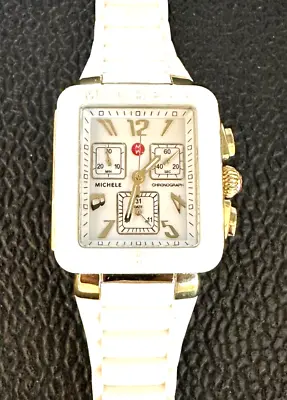 Beautiful Michele Unisex Jelly Bean Gold Rose Chronograph White Silicone Watch • $250