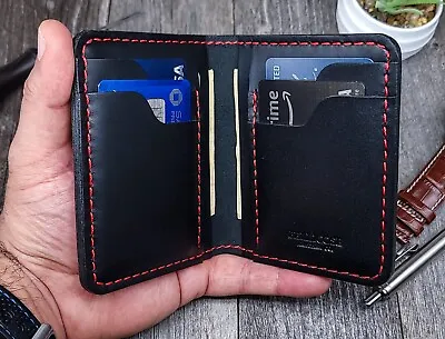 Vertical Bifold Wallet Full Grain Leather Wallet Handmade Leather Gift Wallets • $64.99