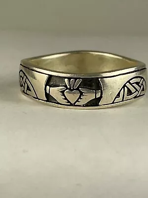 Mens Sterling Silver Celtic Claddagh Band Ring Size 13.75 • $50