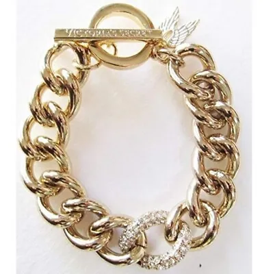 Gold Tone Crystal Rhinestones Victoria Secret Angel Wings Charm Link Bracelet • $49.99