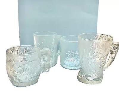 Flintstones Glass Mugs Set Of 4 Different Frosted Glass  Cups 1993 McDonalds CC6 • $28.99