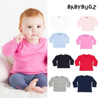 Babybugz Baby Long Sleeve Top BZ11 - Girl Boy Plain Cotton Shirt 3-24 Months • £9.79