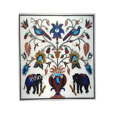 White Marble Dinner Table Top Animal Pattern Inlay Work Wall Scenery For Kitchen • £304.32